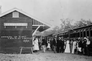 First train at Linville Station in 1910